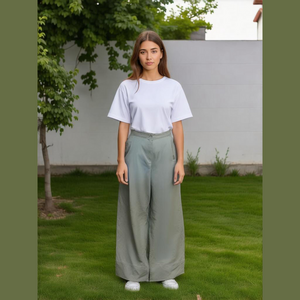 EILEEN Fisher Woman Dusty Blue Cotton Split Ankle Pants Wide Leg High Rise Sz 1X
